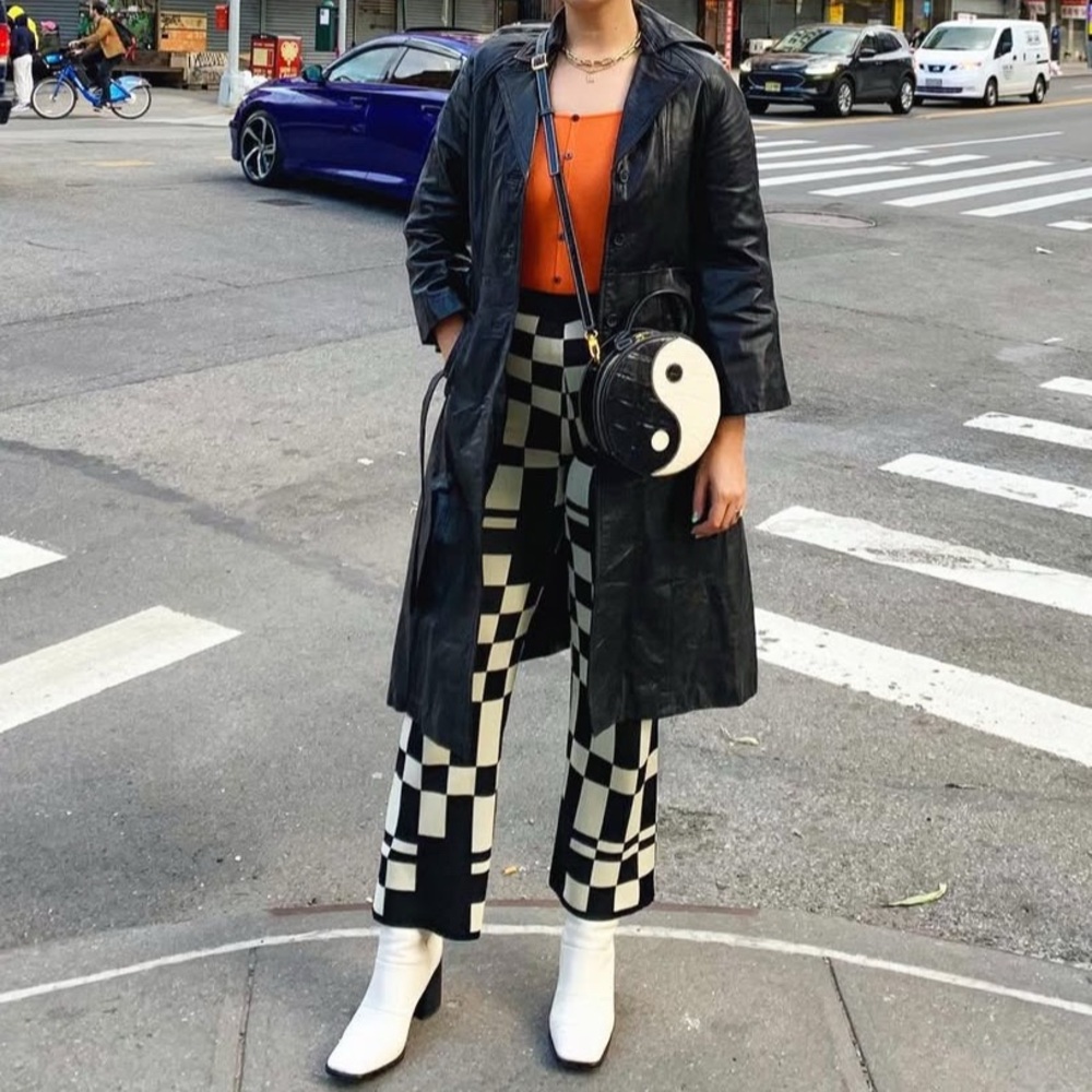 Vintage Black 100% Leather Trench Coat